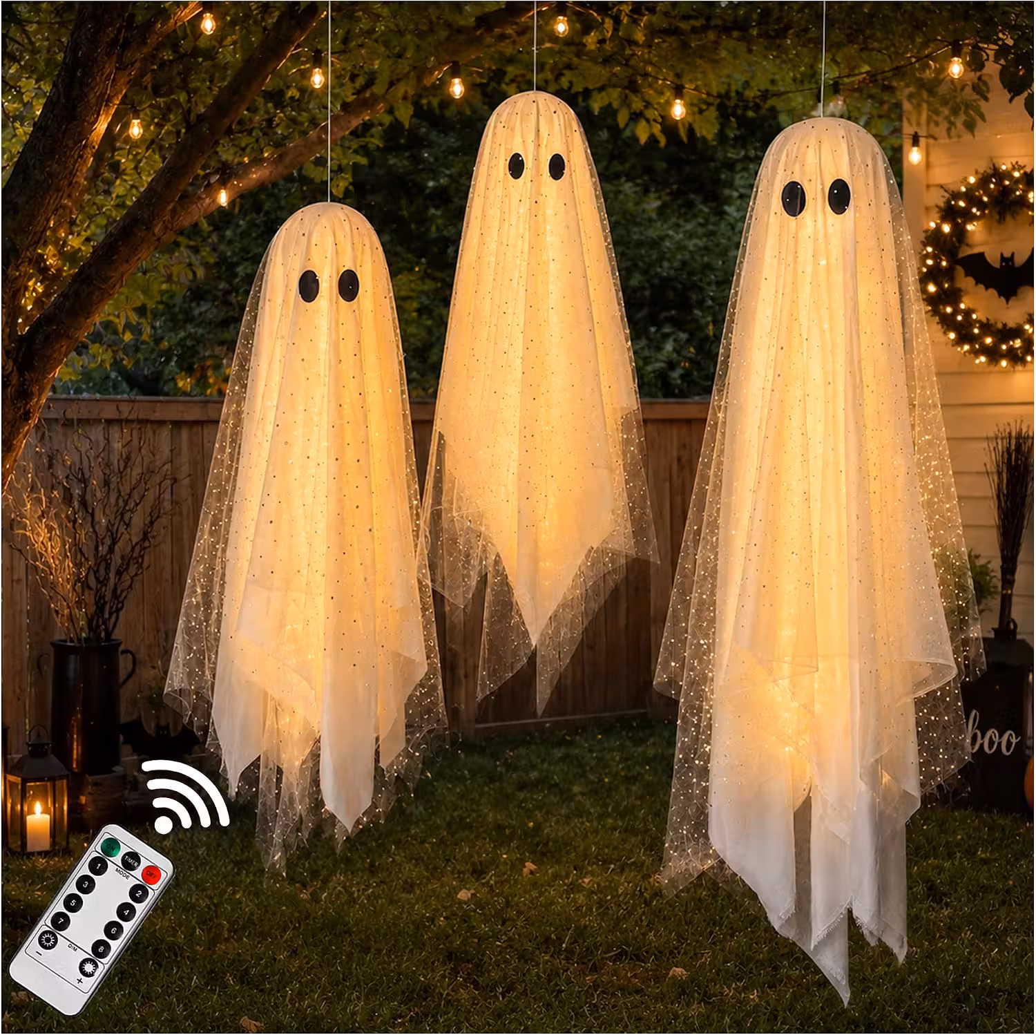 AYGXU 3-Piece Lighted Hanging Ghost Set