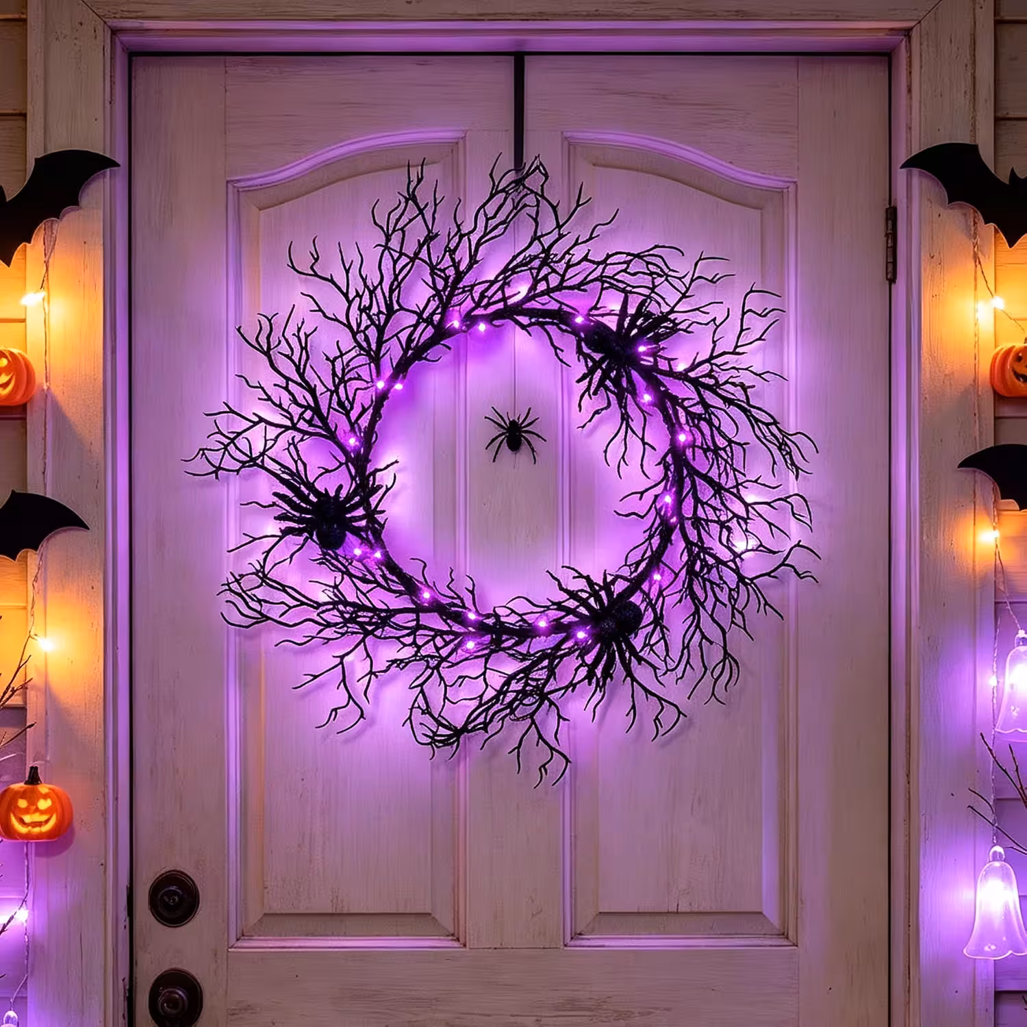 Adroiteet 24-Inch Black Spider Halloween Wreath