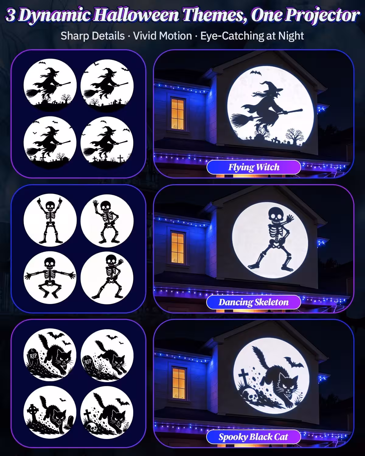 YTKIH 3-in-1 Dynamic Halloween Projector Light
